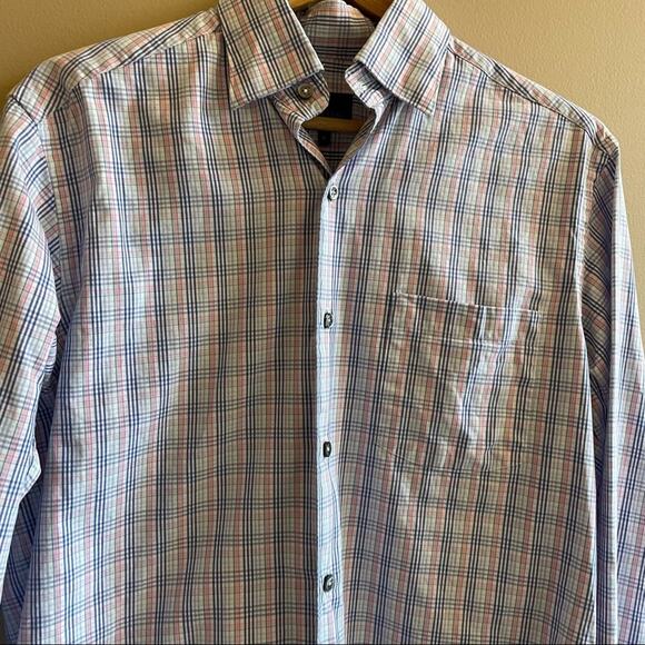 Kim Herring pastel plaid button down collar shirt SIZE M - Picture 4 of 5